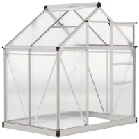 Outsunny 6' x 4' x 6.6' Polycarbonate Greenhouse, Walk-In Green House Kit Garden, Plants Grow, Galvanized Sheet Aluminum Frame with Rain Gutter, Vent and Sliding Door, Silver(m-11)