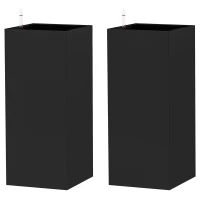 Outsunny 2 Pack Planter Box, 26 Inch Plastic Flower Pots with Water Level Indicator, Drainage Hole and Drain Plug, Black(m-2)