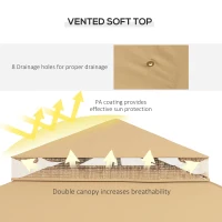 Outsunny 10' x 12' Patio Gazebo with Corner Frame Shelves, Double Roof Outdoor Gazebo Canopy Shelter with Netting, Brown(m-6)