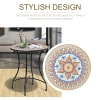 Outsunny Mosaic Patio Table, Round Coffee Table with Metal Frame, Garden Furniture for Outdoor, Poolside, Red(m-6)