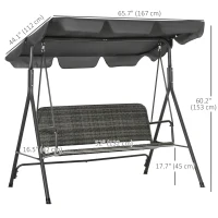 Outsunny 3 Seater Rattan Outdoor Patio Swing with Adjustable Canopy and Stand for Garden Porck Backyard, Grey(m-3)