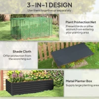 Outsunny Galvanized Steel Planter Box with Crop Cage and Shade Cloth, Raised Garden Bed for Flowers, Veggies and Herbs, Dark Gray(m-4)