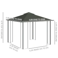 Outsunny 10' x 10' Metal Patio Gazebo, Double Roof Outdoor Gazebo Canopy Shelter with Tree Motifs Corner Frame and Netting, for Garden, Lawn, Backyard, and Deck, Gray(m-3)