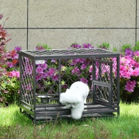 PawHut Heavy Duty Dog Crate w/ Wheels, Openable Top, Removable Tray, Bowl, for Large Dogs-Sized Dogs, 36.4" x 24.4" x 31.1"