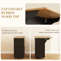 HOMCOM Kitchen Island with Power Outlet and Drop Leaf, Rolling Kitchen Cart with 2 Drawers and Adjustable Shelves, Black(m-5)