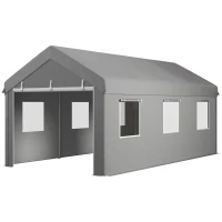Outsunny 10' x 20' Carport, Heavy Duty Portable Garage with 6 Mesh Windows and 2Doors, Gey(m-2)