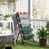 Outsunny 5-Tier Raised Garden Bed Plant Stand Flower Pots with Leaking Holes Grey(m-8)