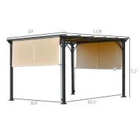 Outsunny 12' x 10' Outdoor Patio Gazebo Pergola with Retractable Canopy Roof, Steel Frame with Stakes, Unique Design, Beige(m-3)
