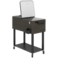 Outsunny Outdoor Beverage Cooler Bar Cart, 67-Qt Patio Cooler Cart Rolling Ice Chest with Shelf, Bottle Opener and Wheels, Grey(m-11)