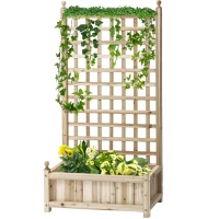 Outsunny Raised Garden Bed with Trellis, Wood Planter Box for Garden, Free Standing Flower Bed, 25.2" x 11" x 47.2" Natural Wood(m-2)