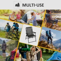 Outsunny Outdoor Folding Chair, Bungee Sling Foldable Patio Dining Chair with Armrests, Folding Lawn Chair for Camping, Garden, Pool, Beach, Backyard, Grey(m-6)