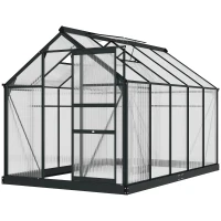 Outsunny 6' x 10' x 6.6' Polycarbonate Greenhouse, Walk-In Green House Kit Garden, Plants Grow, Galvanized Sheet Aluminum Frame with Rain Gutter, Vents and Sliding Door, Grey(m-11)