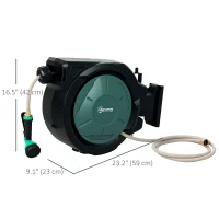 Outsunny 1/2 in x 100ft Wall Mounted Garden Hose Reel, Retractable Water Hose Reel with Auto Rewind, Any Length Lock, Black(m-3)