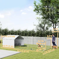 PawHut Galvanized Steel Dog Kennel Outdoor with Waterproof & UV-Resistant Cover for Large Dogs, 19.7' x 7.5' x 4.9'(m-3)