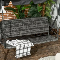Outsunny 3 Seater Rattan Outdoor Patio Swing with Adjustable Canopy and Stand for Garden Porck Backyard, Grey(m-9)