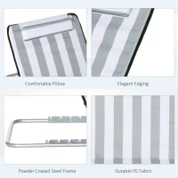 Outsunny 2 Pieces Beach Lounge Chair, Outdoor Folding Chaise Lounge Set w/ Pillow for Sunbath, Snap, Light Grey and White(m-7)
