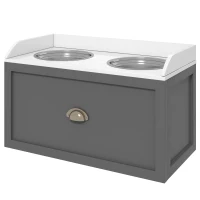 PawHut Large Elevated Dog Bowls with Storage Drawer, Raised Pet Feeding Station with 2 Stainless Steel Bowls, Grey(m-2)