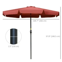 Outsunny 8.5 ft Outdoor Market Table Umbrella, Round Patio Umbrella with Tilt and Crank for Garden, Backyard, Deck, Wine Red(m-3)