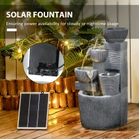 Outsunny Solar Powered Outdoor Water Fountain, 4-Tier Floor Standing Resin Cascading Bowls Waterfall Fountain with LED Lights(m-5)