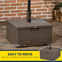 Outsunny 3-in-1 Outdoor Umbrella Base with Wheels, Side Table, Planter Box, 175lbs Heavy Duty Patio Umbrella Stand, Brown(m-7)