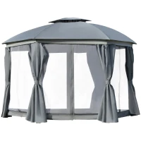 Outsunny 12' x 12' Round Outdoor Gazebo, Patio Dome Gazebo Canopy Shelter with Double Roof, Netting Sidewalls and Curtains, Zippered Doors, Strong Steel Frame, Gray(m-1)