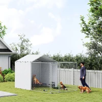 PawHut Galvanized Steel Dog Kennel Outdoor with Waterproof & UV-Resistant Cover for Large Dogs, 13.1' x 7.5' x 7.5'(m-8)