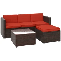 Outsunny Patio Furniture w/ Soft Cushions, Corner Sofa Sets, Red(m-11)