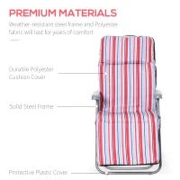 Outsunny Set of 2 Garden Sun Lounger, Outdoor Reclining Seat Cushioned Seat, Foldable Adjustable Recliner, Grey and Red(m-7)