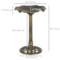 Outsunny Bird Bath for Outdoors, 28" Height Birdbath with Lotus Leaf Basin, Bird Feeder with Stand for Garden, Yard, Bronze(m-3)