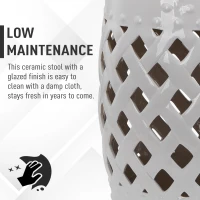 Outsunny 18" Ceramic Garden Stool with Woven Lattice Design, Indoor & Outdoor Decorative Accent Stool, White(m-6)