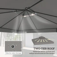 Outsunny 10' x 10' Gazebo Canopy Replacement Cover, 2-Tier Garden Gazebo Roof Replacement, UPF30+, TOP COVER ONLY, Grey(m-4)