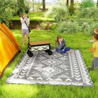 Outsunny Reversible Outdoor Rug, Waterproof Plastic Straw with Carry Bag, 9' x 12', Gray & White Rhombus Patchwork(m-2)
