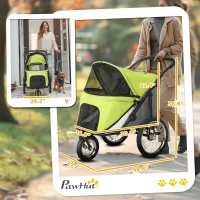 PawHut 3 Wheels Dog Stroller w/ One-Hand Fold, Rubber Wheels, Storage Bag, Soft Cushion for Small & Medium Dogs Yellowish Green(m-3)