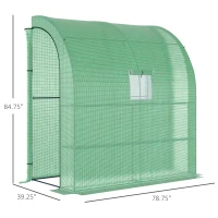 Outsunny 7' x 3' x 7' Lean to Greenhouse, Walk-In Green House, Plant Nursery with 2 Roll-up Doors and Windows, PE Cover and 3 Wire Shelves, Green(m-3)