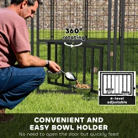 PawHut Welded Wire Outdoor Dog Kennel with 360° Rotating & 4 Levels Adjustable Bowls, Waterproof Cover, 9.8' x 9.8' x 6.8'(m-6)