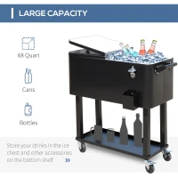 Outsunny 80 Quart Rolling Cooler Cart Portable Patio Ice Beer Beverage Cooling Bin for Outdoor Party w/ Bottle Opener & Storage Shelf Black(m-4)