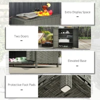 Outsunny Wicker Outdoor Storage Cabinet, Pool Storage Organizer with 4 Shelves and 2 Doors for Garden, Backyard, Dark Grey(m-7)