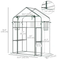 Outsunny Walk-in Greenhouse with 4 Shelves, 56" x 29" x 77" Mini Greenhouse ,Roll-Up Door, Mesh Windows for Seedling, Flowers, Plant Growing, Clear(m-3)