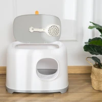 PawHut Cat Litter Box with Anti-Sand Tunnel, Scoop, Open Top, Odor Control & Easy to Clean, White(m-7)