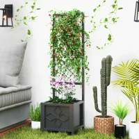 Outsunny Galvanized Raised Garden Bed with Trellis, Metal Planter Box with Drainage Holes for Climbing Plants, Vegetable, Vines(m-9)