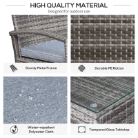 Outsunny 3 Pieces Wicker Patio Furniture Set, Rattan Bistro Set with Coffee Table and Cushions, Outdoor Conversation Set for Garden, Porch, Balcony, Grey(m-5)