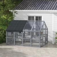 PawHut Wooden Catio Outdoor Cat Enclosure with Waterproof Cover, 2 Condos, 4 Platforms, Bridge, Doors, Gray(m-2)