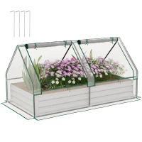 Outsunny 6' x 3' Metal Planter Box with Cover, Raised Garden Bed with Mini Greenhouse for Herbs, Vegetables, Clear and Silver(m-11)