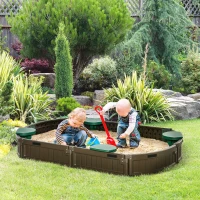 Outsunny Kids Outdoor Sandbox with Cover Garden Bed Sand Pit, Easy Assembly Children's Oval Sandbox for Backyard, Brown, 72" x 41.25" x 8.75"(m-10)