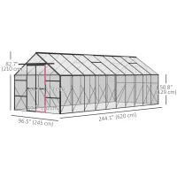 Outsunny 20' x 8' Aluminum Polycarbonate Greenhouse Walk-in Garden Greenhouse Kit with Adjustable Roof Vent, Rain Gutter and Sliding Door for Winter, Black(m-3)