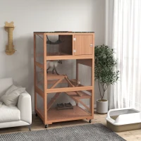 PawHut 34" L Catio Outdoor Cat Enclosure on Wheels with Hammock Multiple Platforms Resting Condo Ramps, for 1-3 Cats, Orange(m-8)