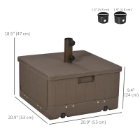 Outsunny 3-in-1 Outdoor Umbrella Base with Wheels, Side Table, Planter Box, 175lbs Heavy Duty Patio Umbrella Stand, Brown(m-3)