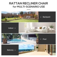 Outsunny Outdoor Rattan Recliner Chair, Wicker Reclining Chair with Adjustable Back Retractable Footrest Cushion White(m-7)