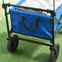Outsunny Steel Frame Folding Garden Cart, Collapsible Wagon Cart with Removable Canopy, Telescopic Handle and Carrying Bag, Dark Blue(m-10)