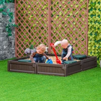 Outsunny Kids Outdoor Sandbox with Cover Garden Bed, Easy Assembly for Backyard, Brown, 48.5" x 48.5" x 8.25"(m-10)